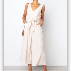 Petal and Pup Fifi Beige Linen Button Jumpsuit